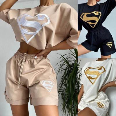 China 2022 QUICK DRY Women's Clothing New Casual Outfits Sportswear Embroidered Sweatshirt 2 Two Piece Shorts Sets Lounge Wear for sale