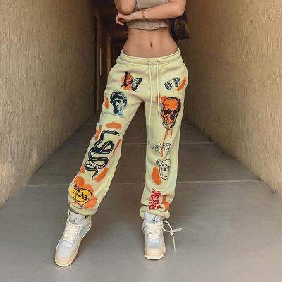 China Fashion Breathable Casual Loose Drawstring Culotte Cargo Pants Jogger Skull Print Women High Waist Harem Pants for sale