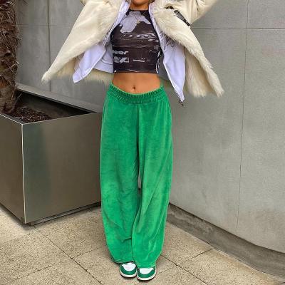 China 2022 new breathable ladies fall green harem wide leg sports pants loose solid color casual pants women for sale