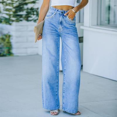 China 2022 Vintage Breathable Custom Blue Jeans Loose High Waisted Wide Leg Women's Jeans for sale