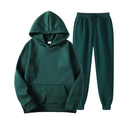 China Anti-wrinkle Men Sport Solid Color Pullover Sweatpants And Hooded Hoodie Set for sale