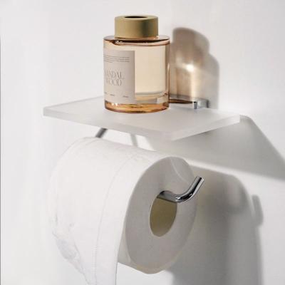 China Modern Golden Wall Mounted Tissue Roll Holder Towel Rack With Cell Phone Shelf Bathroom Glass Paper Holder for sale