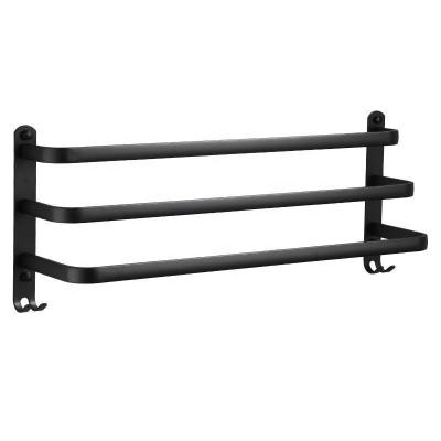 China Viable Wall Mounted 30-50CM Matte Black Towel Bar Rail Aluminum Towel Hanger Bathroom Accessories With Sticker for sale