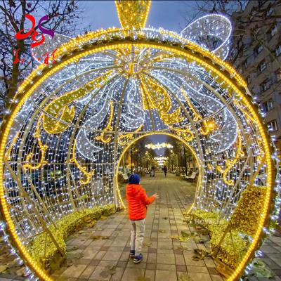 China 2022 Newest Commercial Use Christmas Decoration 3d Round Walk Through Ornament Giant Led Arch Ball Pattern Lights for sale