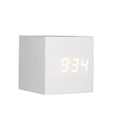 China Calendars Voice Control Customized Calendar With Temperature Wood Square PVC Led Table Clock for sale