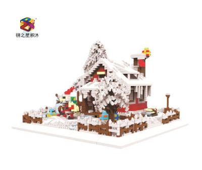 China Construction Toy Wholesale Assembled Christmas Snow House Micro Legoly Bricks Micro Building Blocks Santa Claus Figures Toys Kids Gift Dropship for sale