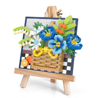 China Construction Toy New Arrival 3D Model Assembly Sunflower Lily Oil Painting Bouquet Micro Brick FImmortal Flower Rack Diamond Building Blocks Toys for sale