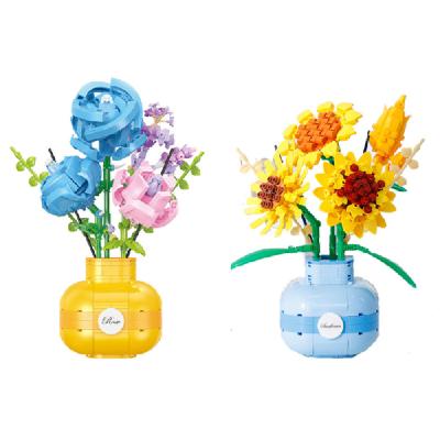 China Construction Toy Hot Sale 3D Model Assembled Balody Vase Flower Diamond Mini Bricks Rose Sunflower Violet Micro Building Blocks Toy For Decor for sale