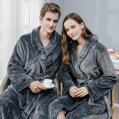 China New Arrivals Luxury Winter Flannel Nightgown QUICK DRY Mid Length Plus Size Men And Women Couples Winter Flannel Thickening Nightgown for sale