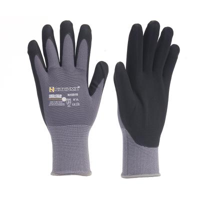 China Anti-Slip Palm Coated Gloves Mechanic Working Gloves M/L Nylon PU Nitrile Safety Work Gloves for sale