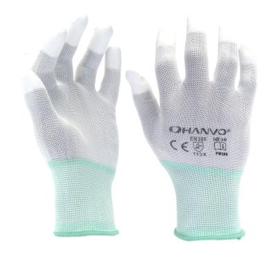 China Hanvo Anti-Slip Work Safety Gloves 13 Gauge Nylon Liner With PU Coated Finger Tip Mechanic Working Gloves for sale