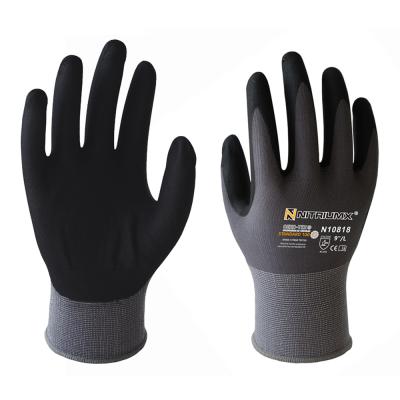 China Mechanic 15 Gauge Nitrile Coated Anti-Slip Nylon Safety PU Work Gloves Palm Liner Working Gloves M/L Gloves for sale