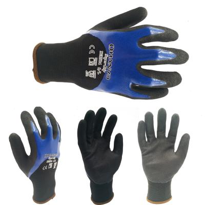 China Nylon/Spandex Water Proof Hanvo With Blue Frosted Coating 3/4 Nitrile Men Women 15 Gauge Safety Work Protective Gloves for sale