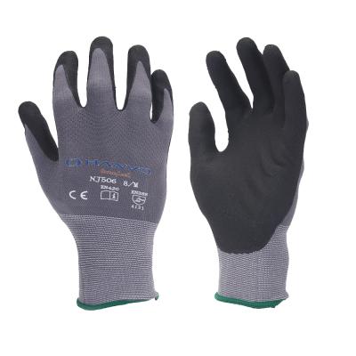 China Hanvo Anti-Slip Nylon Liner With Micro Foam Nitrile Coated Safety Work Gloves Mechanic 15 Gauge Working Gloves for sale