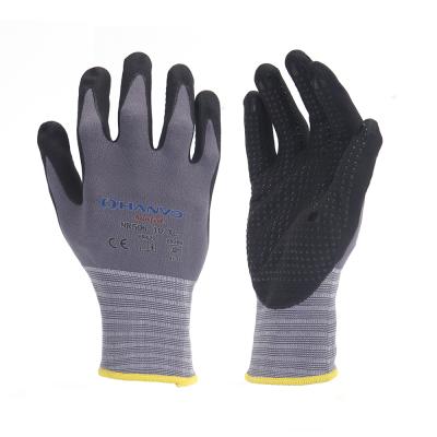 China Anti Slip Safety Work Gloves 15Gauge Protective Nylon Liner With Micro Foam Nitrile Coated for sale