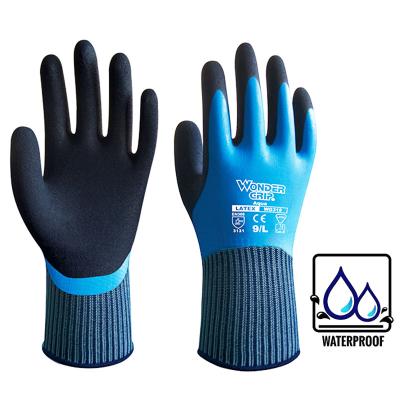 China Anti-Slip Safety Work Waterproof Gloves For Woman Men Garden Gloves Double Layer Nylon Gloves Comfortable Latex Foam For Universal for sale