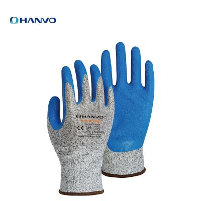 China Hanvo Anti-Slip Gray HPPE With Smart Grip Latex Coated Safety 13 Gauge Work Gloves for sale