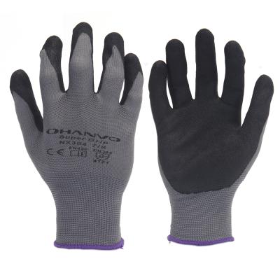 China Safety Work Gloves 13 Anti-Slip Protective Gray Polyester With Sandy Nitrile Coated Gloves for sale