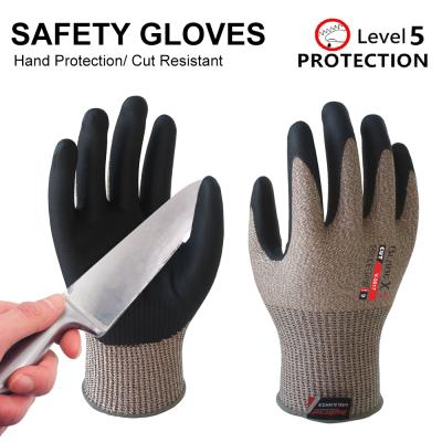 China Anti-Cut Cut Resistant Gloves Food Class 5 Protection Nitrile Safety Work Gloves Cut Resistant Gloves for sale