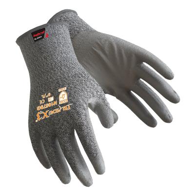 China Anti-cut cut resistant work gloves level 3 PU coated 18 gauge for ordinary grade. Superior grip power on oily and wet environment gloves for sale