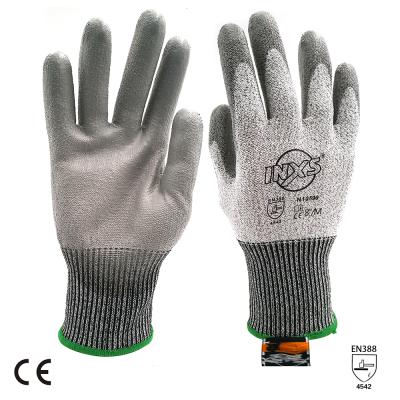 China Anti-cut cut resistant work gloves level 5 PU coated 13 gauge for ordinary grade. Superior grip power on oily and wet environment for sale