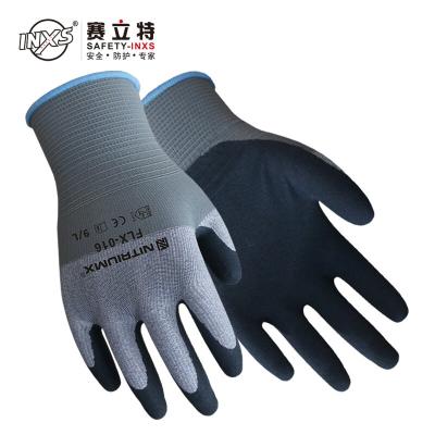 China INXS All-Purpose Work Gloves Nylon Lining Oil-Resistant Palm Coated Black Comfortable And Oil-Resistant Foam Nitrile Gloves for sale