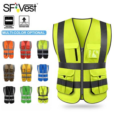 China Multi Pockets Workwear Safety Vest Men High Visibility LED Safety Vest Safety Clothing Workwear SNAP Reflective Reflective Vest for sale