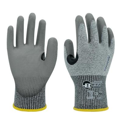 China Anti-Cut Staple Fiber PU Coating Wear Resistant Non-Slip Breathable And Tear-Resistant Grip Manufacturing 5 Level Cut-Resistant Gloves for sale