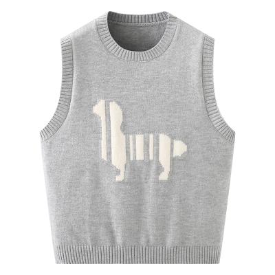 China Retro Loose Top Women Jumper Knit Vest Custom Made Breathable Vest Round Neck Long Sweater for sale