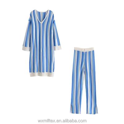 China Breathable Customized Women Casual Lounge Long Train Wear Dress Cotton Ribbed Wide Leg Pants Custom Lounge Wear for sale