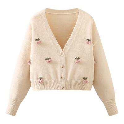 China Sweater Breathable Upper V-Neck Long Sleeve Knit Short New Cardigan Coat Sweater Ladies for sale