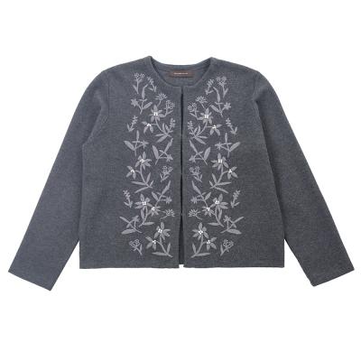 China Custom Made Breathable Ladies Winter Thin Coats and Women's Autumn Cardigan Floral Embroidered Black Cardigan for sale