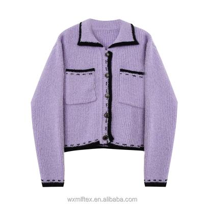 China Women Vintage Pink Breathable Cardigan Knitted Cute Sweater Punk Culture Sweater Knit Cute Korean Cardigans Purple Two Color Sweater Design for sale