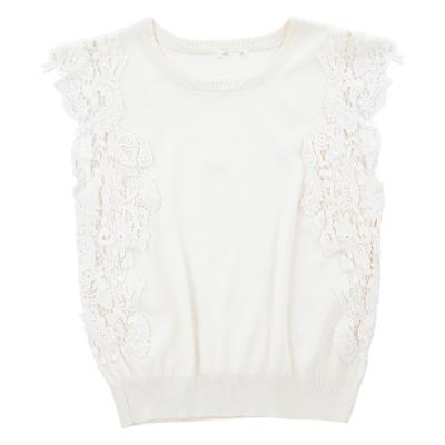 China QUICK DRY Customized 2021 Sleeveless Ruffles Mesh Crop Top Ladies Womans Fashion Ribbed Knitted Lace Vest White Tops for sale