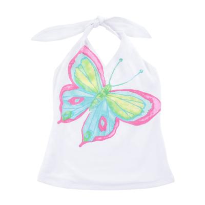 China Compressed Combed Compressed Cotton T-shirt Kids Halter Neck Butterfly Backless Print Kids Casual T-Shirt For Girl for sale