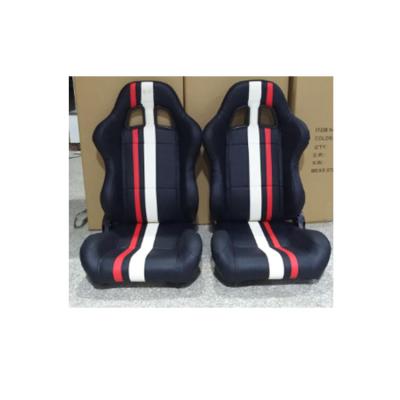 China Sports Pair Black / Red White Stripes PVC Car Sports Fully Reclinable And Adjustable Racing Seats+Sliders for sale