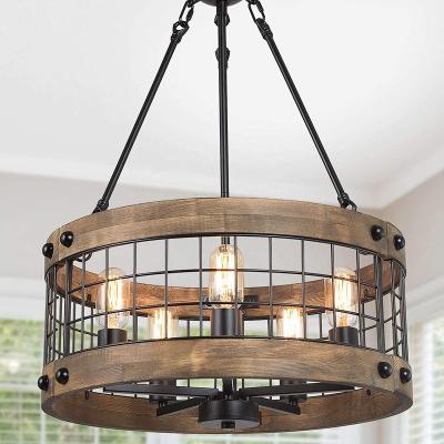 China Adjustable Farmhouse Wood Chandelier for Dining Room, Rustic 5-Light Chandelier for Kitchen Island Entryway for sale