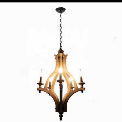 China American Farmhouse 5-Lights 110V 220V Wood Chandelier, Oak Wood Farmhouse Lighting Fixtures for Home, Urban Farmhouse Ambiance for sale