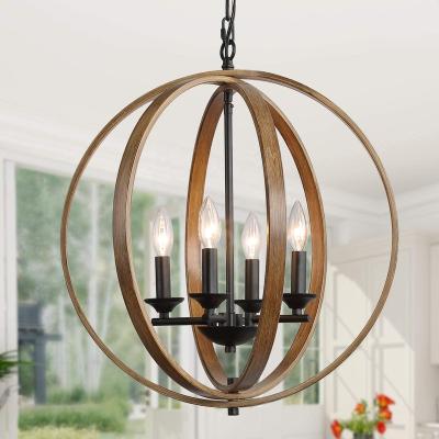 China Farmhouse Chandelier, Wooden Hanging 4-Light Fixture for Dining and Living Room, Bedroom, Foyer for sale