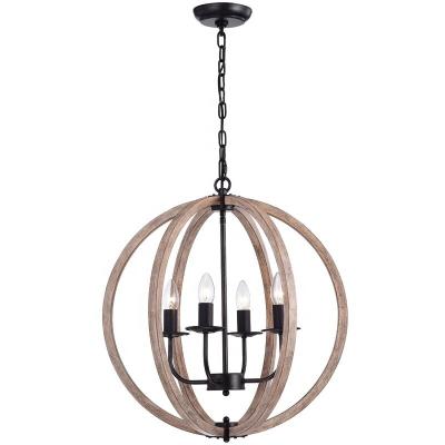 China Farmhouse Amazon 4 - Light Candle Style Globe Chandelier With Wood Accents 520*520*520 mm Free Sample for sale