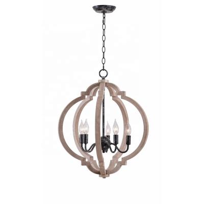 China Farmhouse Amazon 5 - Light Candle Style Globe Chandelier With Wood Accents 508*508*584 mm Free Sample for sale