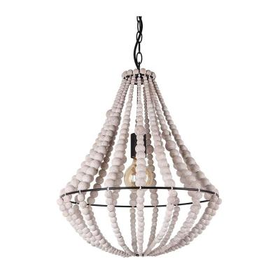 China Farmhouse 1-Light Chandelier Retro Style Pendant Lamp Wooden Vintage Frame Ceiling Island Kitchen Lamp Hanging Bead Light for sale