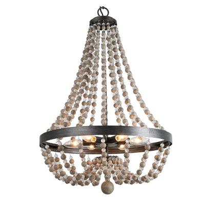 China Farmhouse Farmhouse Chandelier, Lighting Fixture for Dining Room, Bedroom, Handmade Wooden Beads, 6-Light, H 72cm X W 51cm for sale