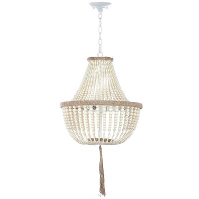 China Wooden Beaded Chandelier E 12*3 L 43 cm* H 48 cm*W 43 Dimmable 3-Light Chandelier For Hotel For Farmhouse for sale