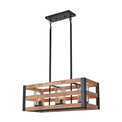 China Rustic Wood Metal Design Pendant Lamp With Black Finish Rustic Vintage Edison Ceiling Lamp Linear Chandeliers Industrial Glass Shade Retro for sale