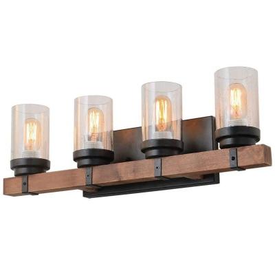 China Rustic Design Metal and Wood Wall Sconce Lighting with Glass Shade Vintage Industrial Rustic Wall Lamp 4-Lights Fixture for sale