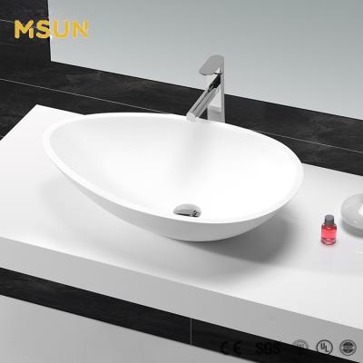 China MSUN Modern Lavatory Sink Pure White Solid Outdoor Resin Stone Basin Bathroom Sink For Project for sale