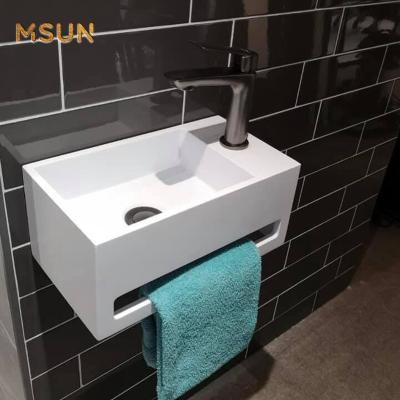 China MSUN Modern White Rectangular Wall Mount Bathroom Sink Basin Basin Stone Solid Outdoor Sink for sale