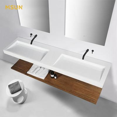 China Stone Cabinet Double Sink Repairable Bathroom Vanity Wall Mounted Hotel Bathroom Cabinet Sink for sale