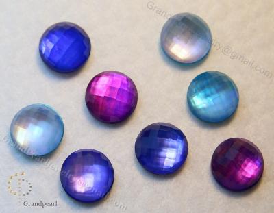 China - 10mm dyed mother of pearl doublet - M.O.P combined with checkerboard cut crystal - Gemstone cabochon for sale